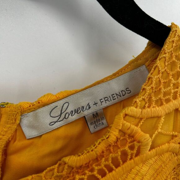 LOVERS + FRIENDS Yellow Marigold Floral Lace Scalloped Caspian Mini Dress Medium - Picture 9 of 10